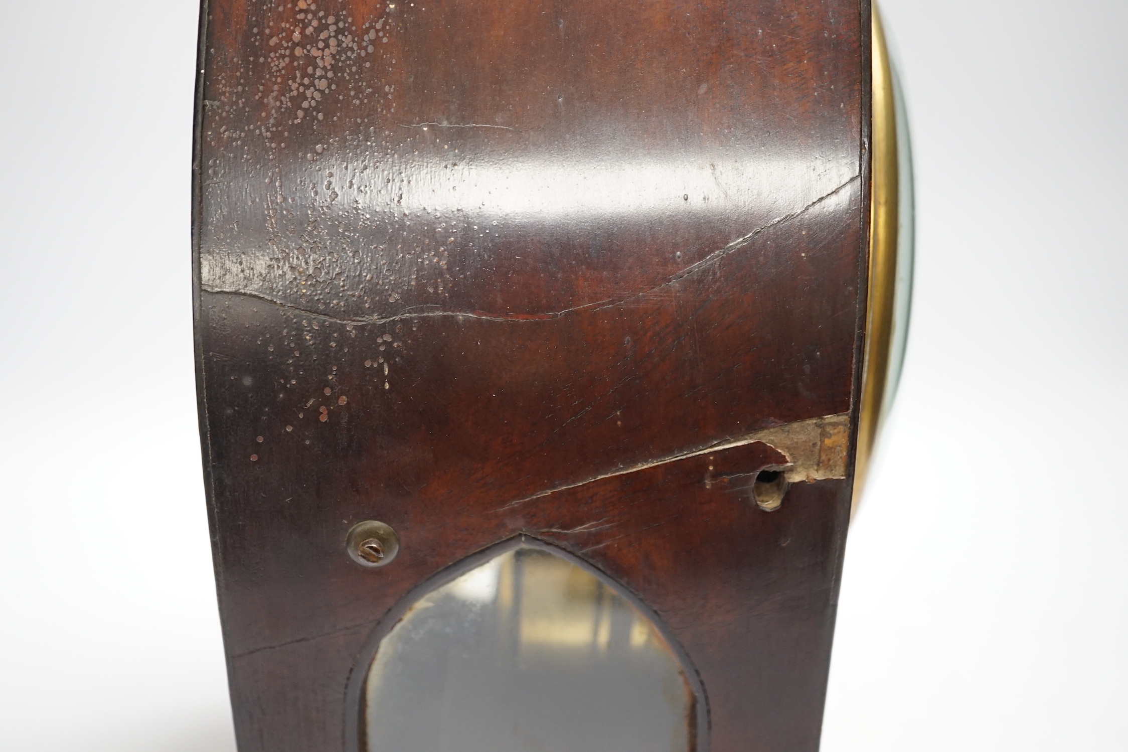 An early 19th century mahogany cased lancet bracket timepiece, single fusee movement, 37.5cm (a.f.)